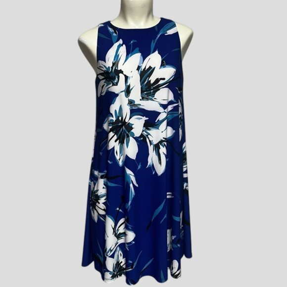 Lauren Ralph Lauren Blue Floral Summer Sleeveless Stretch Dress - Picture 1 of 12